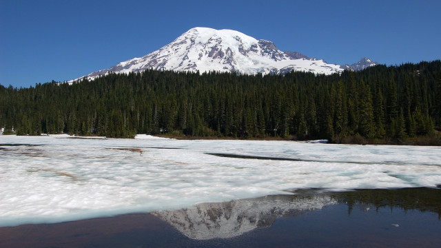 Mountain snow ice lake forest free wallpaper - medium preview image