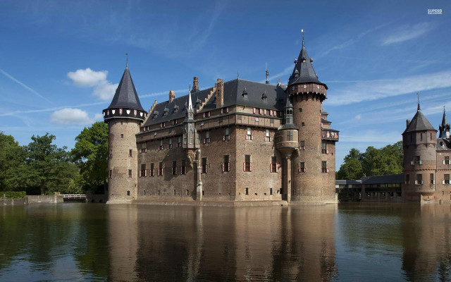 Castle moat towers lake trees free wallpaper - medium preview image