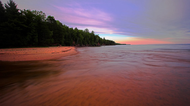 Beach water trees sunset pink #2 free wallpaper - medium preview image