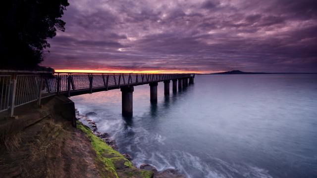 Pier sunset purple sky ocean #2 free wallpaper - medium preview image