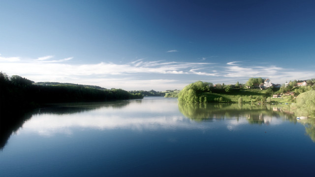 Lake boat trees clouds sky free wallpaper - medium preview image