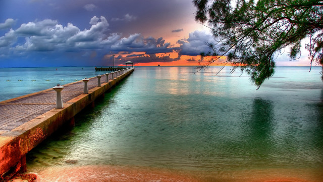 Long pier ocean cloudy sky free wallpaper - medium preview image