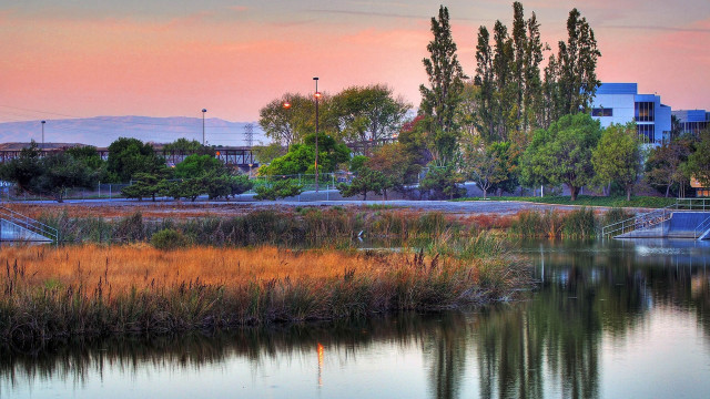 River bridge cityscape nature sunset free wallpaper - medium preview image