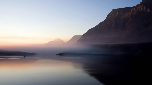 Mountain lake sunset fog outdoors free wallpaper - medium preview image