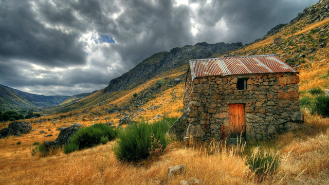 Small stone building mountains cloudy free wallpaper - medium preview image