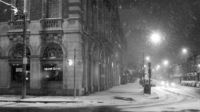 Snowy night city street light free wallpaper - medium preview image
