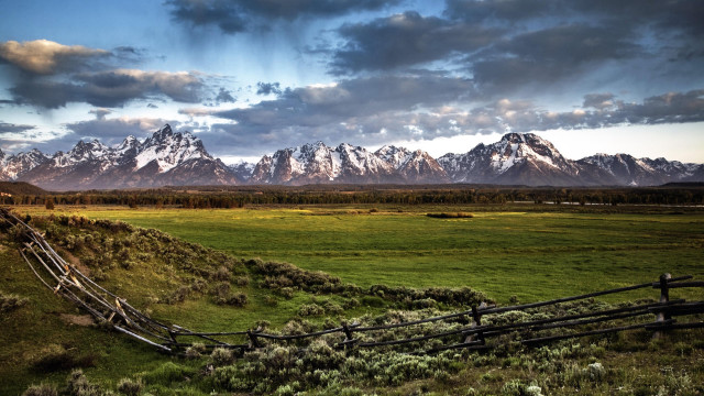 Fence mountains clouds sunset landscape free wallpaper - medium preview image