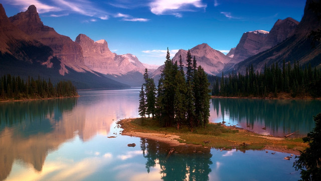 Lake mountains trees island bridge free wallpaper - medium preview image