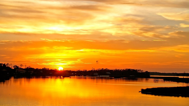 Sunset lake boat trees clouds free wallpaper - medium preview image