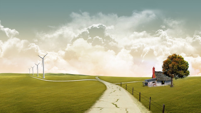 House hill wind farm path free wallpaper - medium preview image