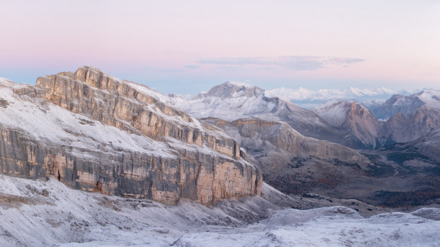 Snowy mountain range pink sky free wallpaper - medium preview image