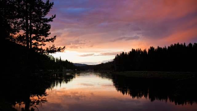 Sunset river forest city clouds free wallpaper - medium preview image