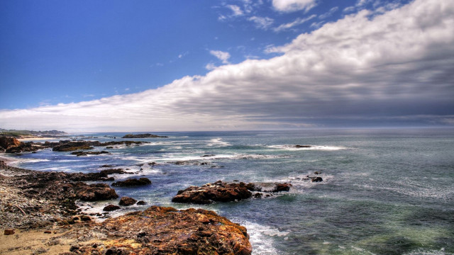 Rocky beach water cloudy sky #7 free wallpaper - medium preview image