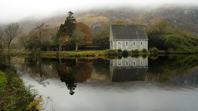 Gothic house lake forest mountains free wallpaper - medium preview image