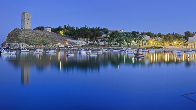 Harbor boats tower night lights free wallpaper - medium preview image