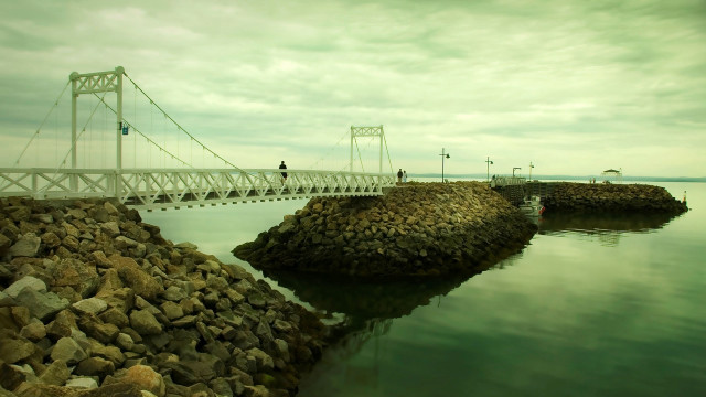 Bridge over water rocks matte free wallpaper - medium preview image