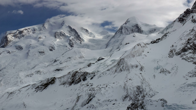 Snowy mountain cloudy sky panorama free wallpaper - medium preview image