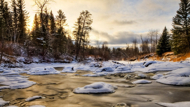 River snow trees cloudy sky #2 free wallpaper - medium preview image