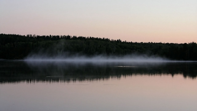 Lake forest sunset fog mountains free wallpaper - medium preview image