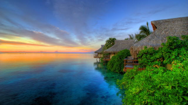 Tropical resort sunset beach ocean free wallpaper - medium preview image