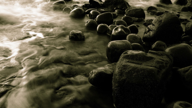 River water rocks nature blackandwhite free wallpaper - medium preview image