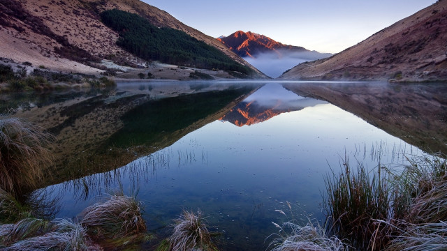 Lake mountains clouds grass night free wallpaper - medium preview image