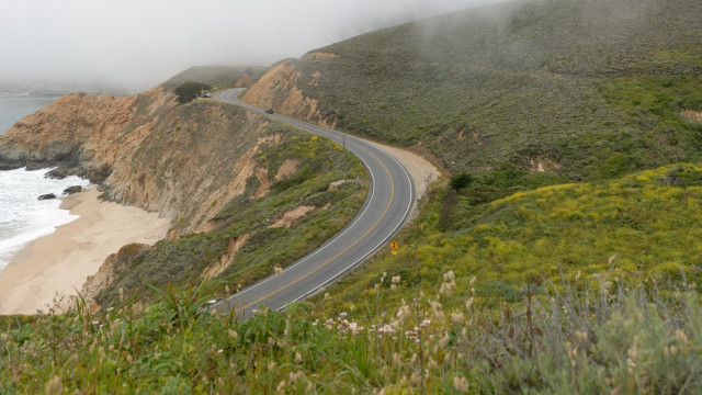 Ocean hill cliff foggy sky free wallpaper - medium preview image