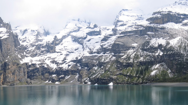 Mountain lake snow matte panorama free wallpaper - medium preview image