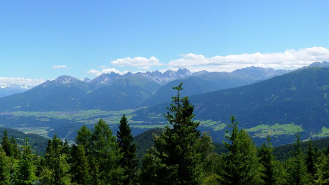 Mountain range valley trees beach free wallpaper - medium preview image