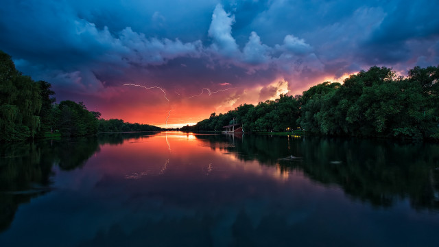 Lake forest sky thunderstorm lightning free wallpaper - medium preview image