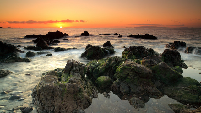 Sunset ocean rocks water clouds #2 free wallpaper - medium preview image