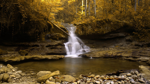 Waterfall forest rocks stream impressionist free wallpaper - medium preview image