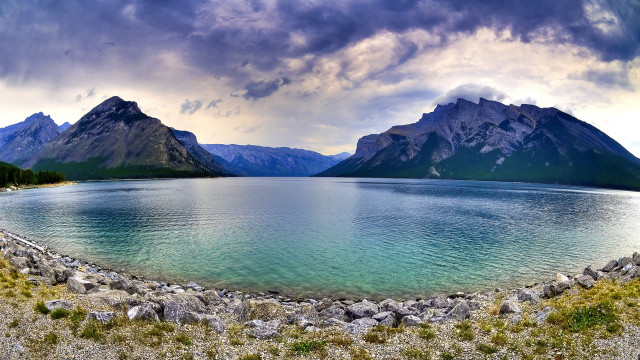 Lake mountains cloudy sky rocks free wallpaper - medium preview image