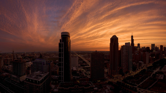 City skyline sunset clouds river free wallpaper - medium preview image