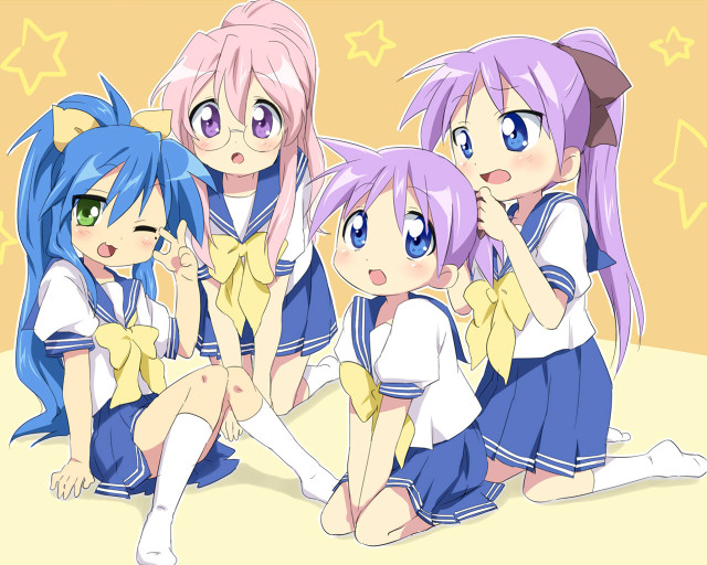 Anime girls floor stars yellow free wallpaper - medium preview image