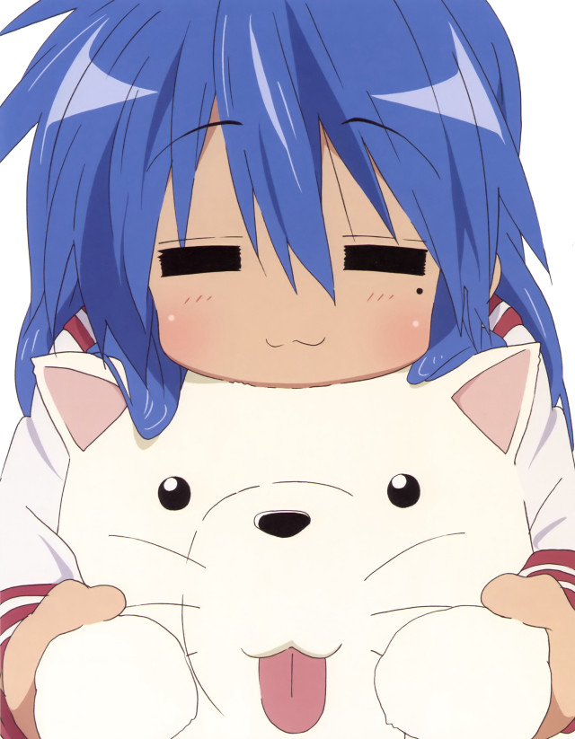 Blue hair holding white cat free wallpaper - medium preview image