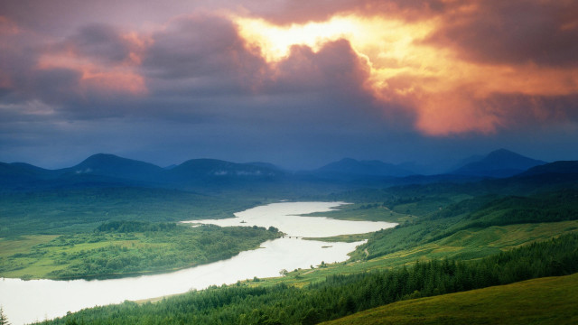River valley mountains lake cloudy free wallpaper - medium preview image