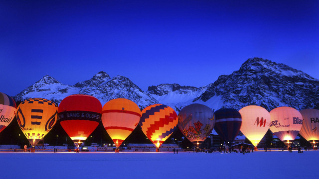 Hot air balloons snow mountains free wallpaper - medium preview image