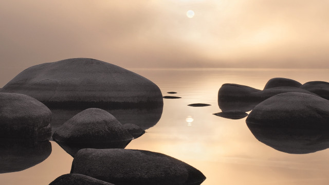 Rock lake shore sun matte free wallpaper - medium preview image