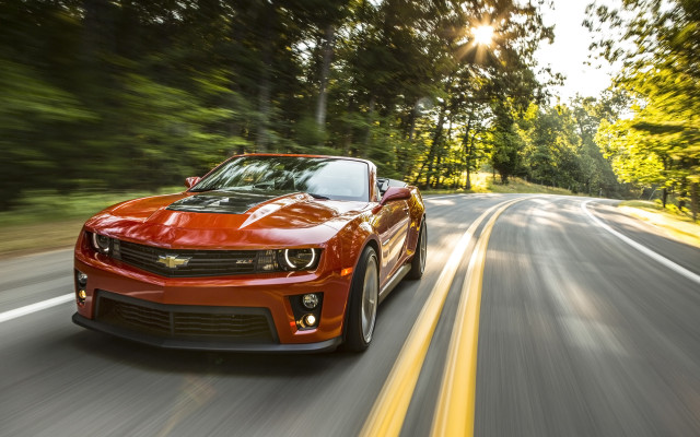 Red car driving road trees #2 free wallpaper - medium preview image