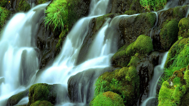 Mossy waterfall forest landscape impressionist free wallpaper - medium preview image