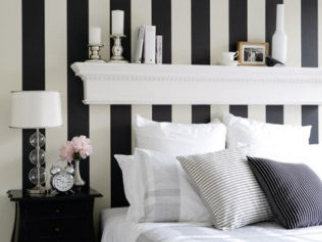 Bed white black striped wallpaper free wallpaper - medium preview image