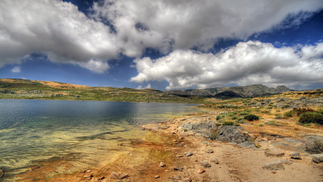 Lake mountains cloudy sky shore free wallpaper - medium preview image