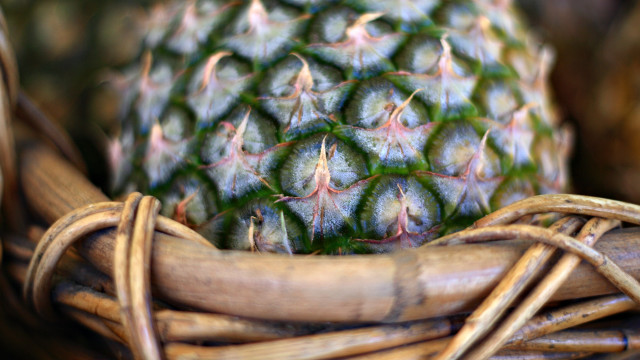 Pineapple basket wooden handle woven free wallpaper - medium preview image