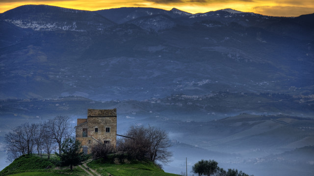 Small tower hill sunset mountains #2 free wallpaper - medium preview image