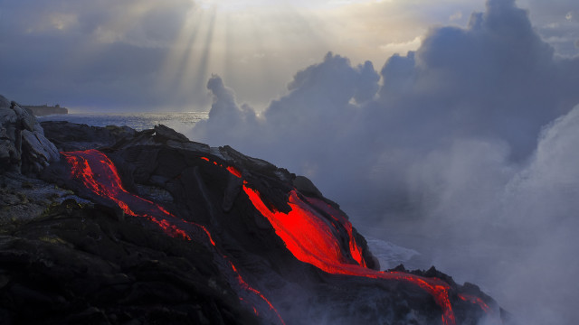 Lava ocean sunset clouds boat free wallpaper - medium preview image