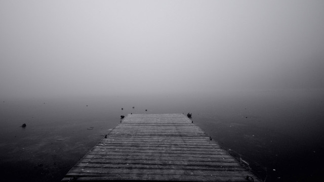 Foggy dock with people matte free wallpaper - medium preview image
