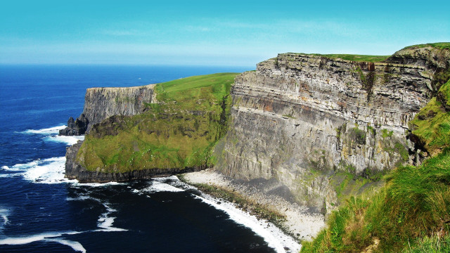 Cliff grassy ocean landscape bridge free wallpaper - medium preview image