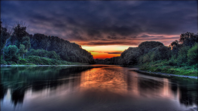 Sunset river trees cloudy sky free wallpaper - medium preview image