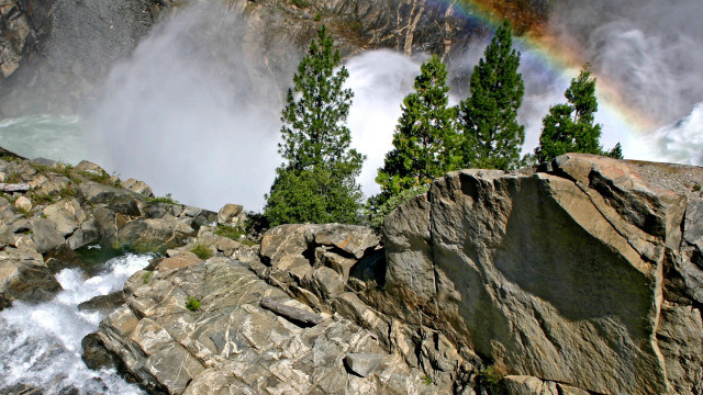 Rainbow waterfall rapids rocks nature free wallpaper - medium preview image